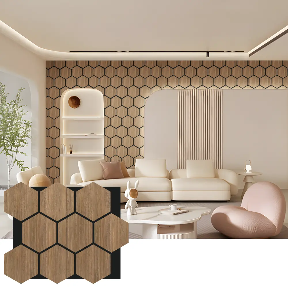 Hexagon Acoustic Wood Wall Panels para sa Interior Design